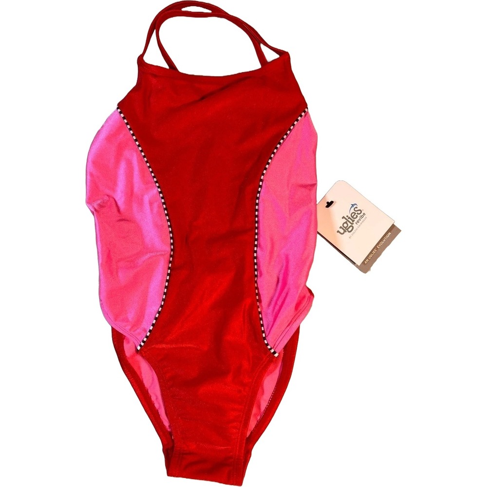 Dolfin Uglies Revibe Girls Competitive Swimsuit One Piece‎ Red Pink Size 28 New